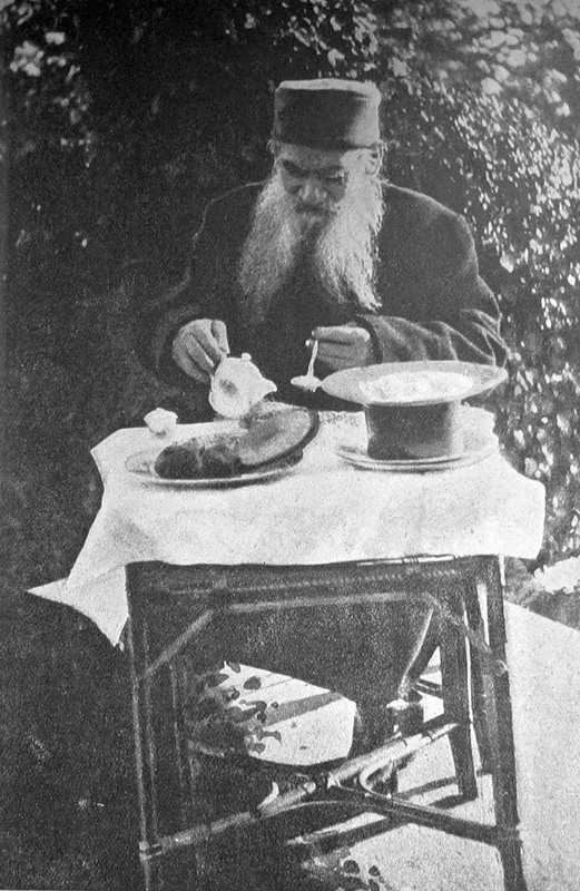  Tolstoy enjoying a Vegetarian breakfast.